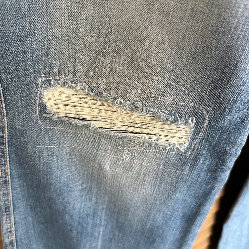 Women's Blue Distressed Flare Jeans - Picture 4 of 10